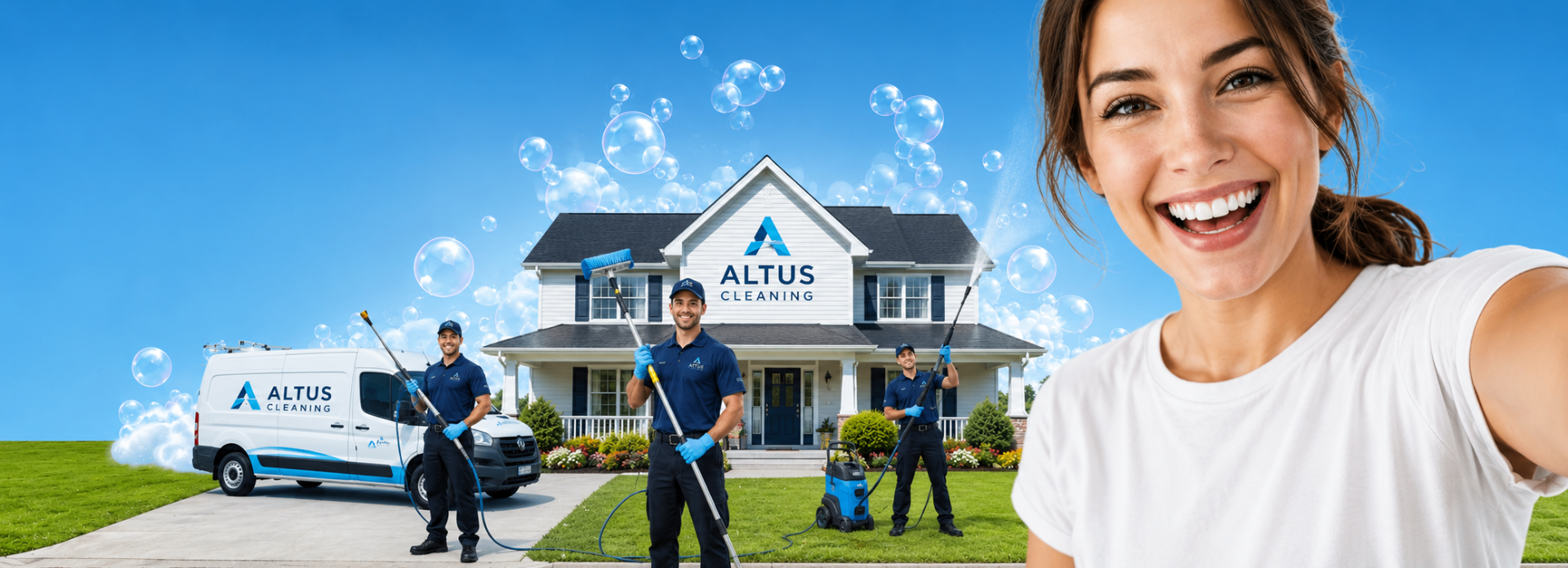 Altus Cleaning crew washing a Vancouver home